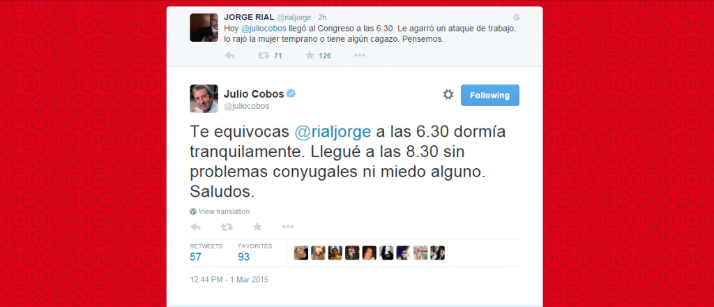 Ins&oacute;lito cruce de tuits entre Rial y Cobos