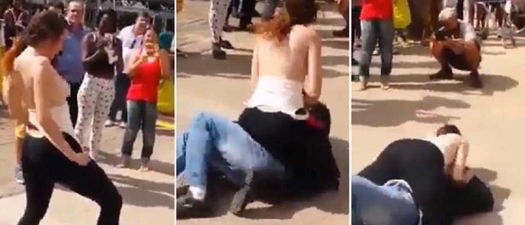 Video: una mujer le frotó sus pechos a un hombre por acoso callejero