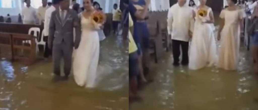 Video: la iglesia se inundó, pero ellos se casaron igual 