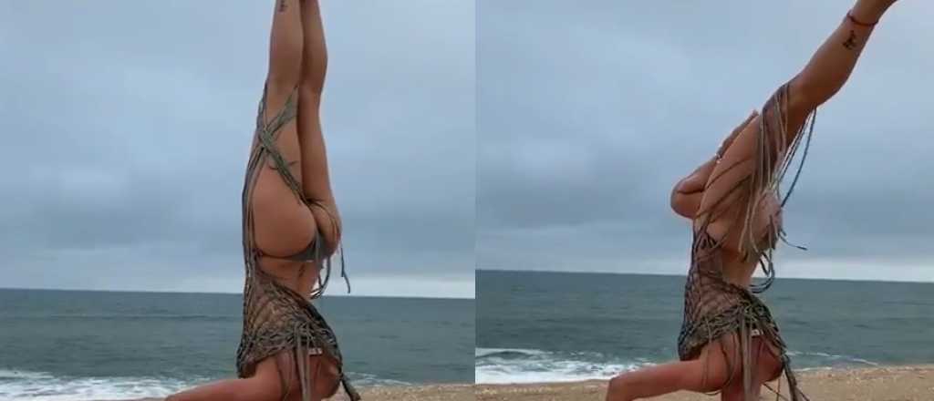 Nicole Neumann practicó yoga frente al mar en Punta del Este