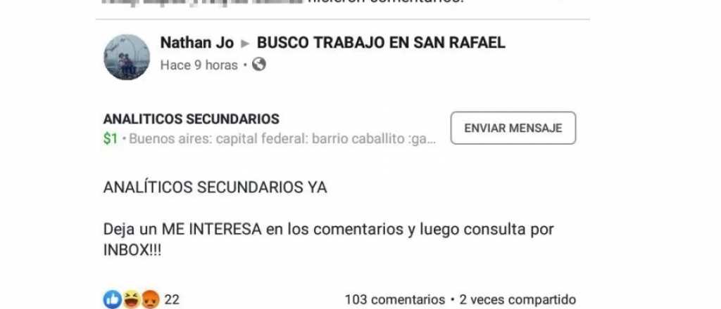 San Rafael: a través de Facebook ofrece analíticos truchos