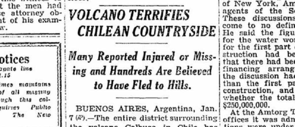 El New York Times destacó una erupción del Calbuco en 1929