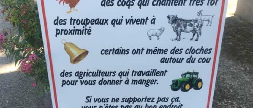 Turistas se quejaban y el alcalde puso un cartel que alerta sobre gallos y vacas 