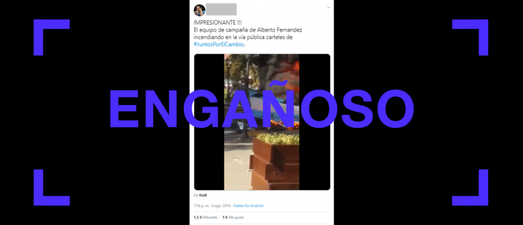 Es enga&ntilde;oso el tuit que acusa al equipo de Fern&aacute;ndez por quemar un cartel de Vidal