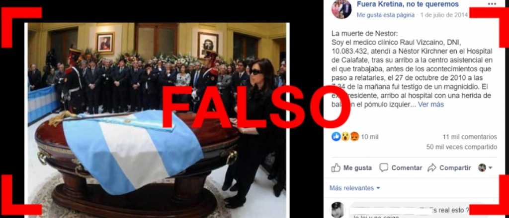 Una desinformación que vuelve: es falso que Kirchner murió por un disparo