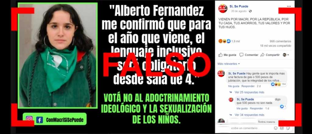 No, Ofelia Fernández no dijo: "Alberto Fernández me confirmó que para el año que viene el lenguaje inclusivo será obligatorio desde sala de 4"