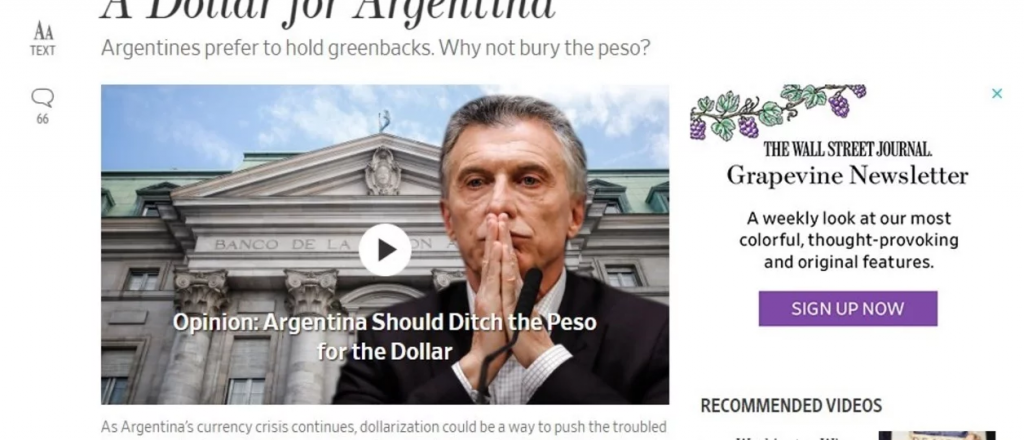 The Wall Street Journal propone dolarizar la economía argentina