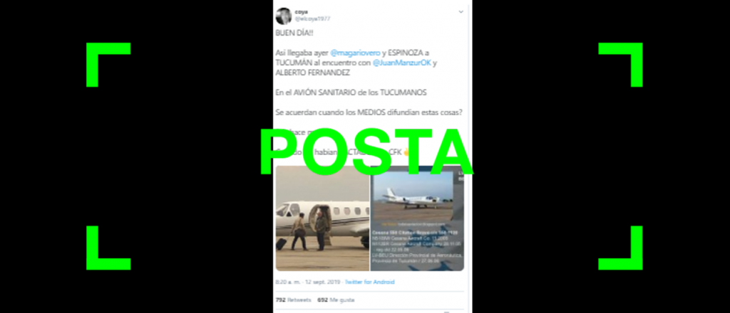 Es cierto que Magario y Espinoza viajaron en un avi&oacute;n estatal de Tucum&aacute;n para participar de un acto pol&iacute;tico con Alberto Fern&aacute;ndez