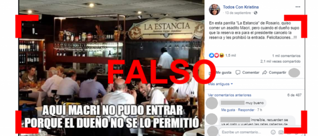Es falso que un restaurante en Rosario no dej&oacute; almorzar a Macri