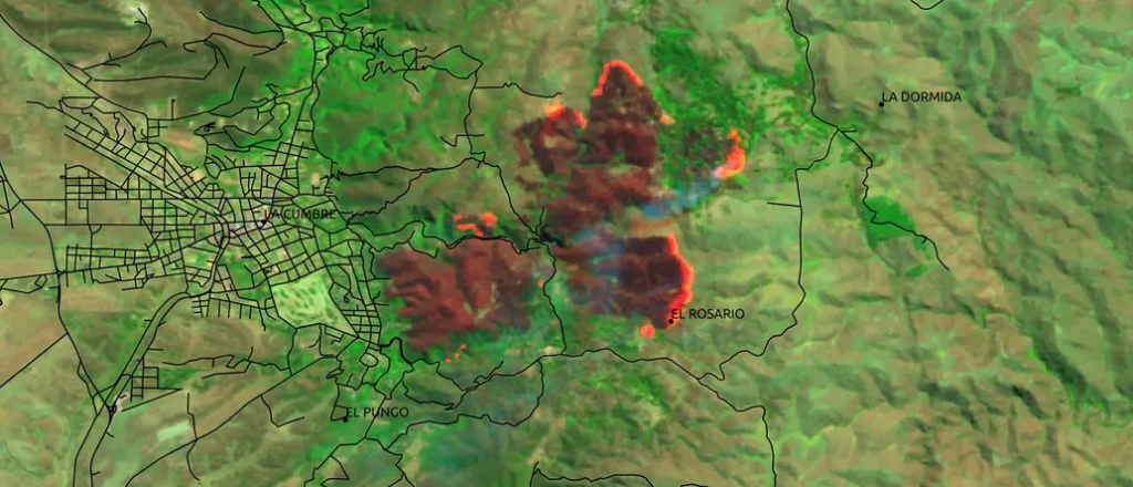 Impresionante imagen satelital muestra el avance del fuego en Córdoba