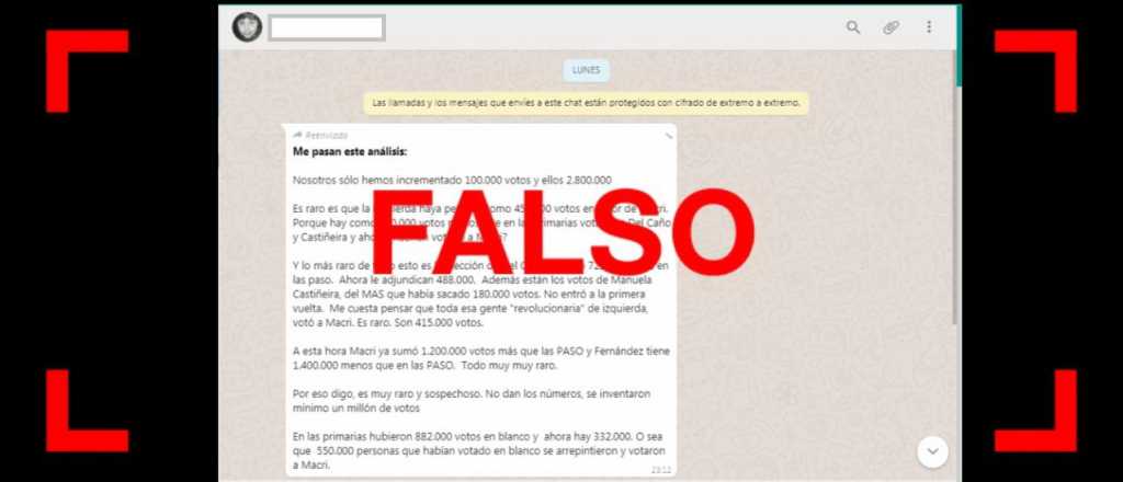 Es falsa la comparaci&oacute;n de la cadena viral que pone en duda el porcentaje obtenido por la f&oacute;rmula Macri-Pichetto