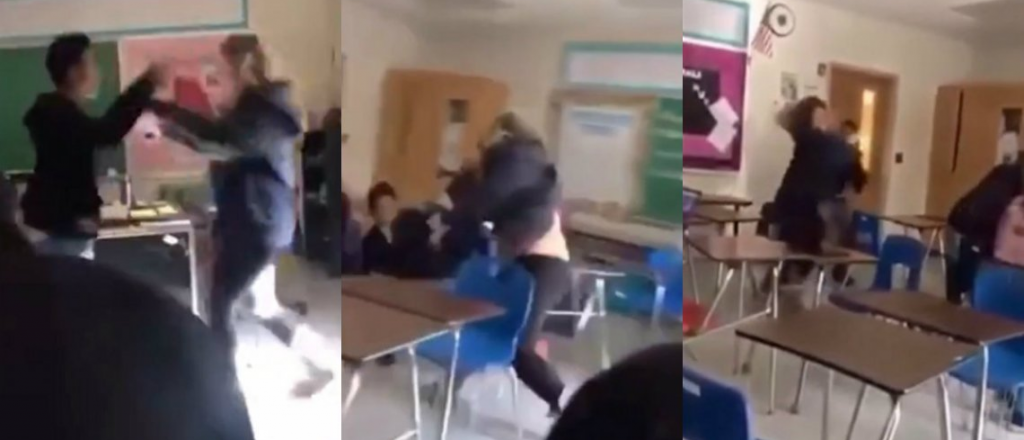 Video: una maestra se agarró a piñas con un alumno