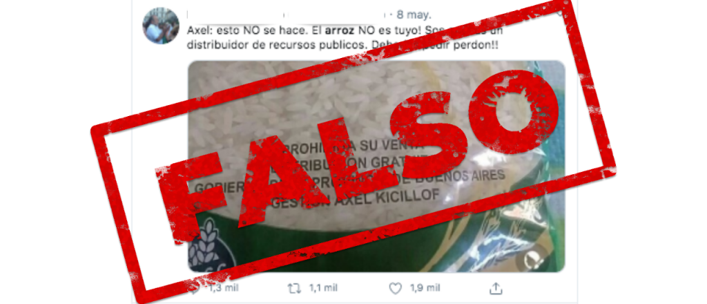 Es falso que Buenos Aires entregó arroz con la inscripción "Gestión Kicillof"