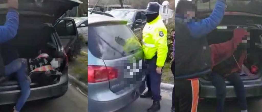 Video: una pareja llevaba a sus hijos en el ba&uacute;l violando el aislamiento