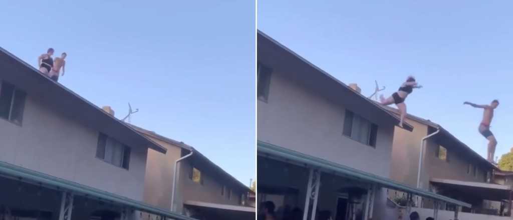 Video: casi se mata por tirarse a la pileta desde el techo