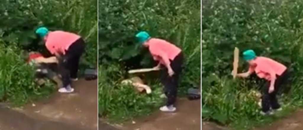 Video: una vecina se enojó con una pareja y la golpeó con un palo