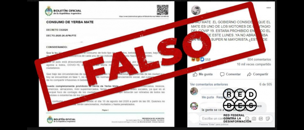 Es falso el decreto que proh&iacute;be el consumo de yerba mate por el Covid