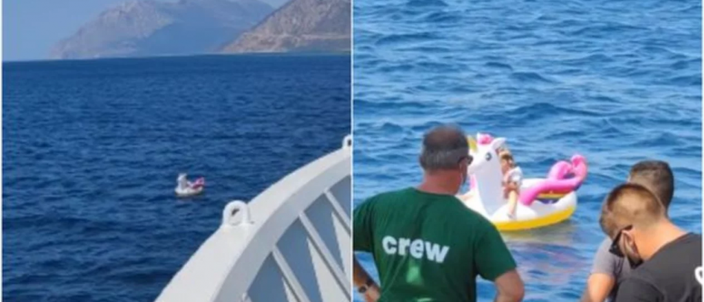 Video: rescataron del mar a una nena en un flotador de unicornio