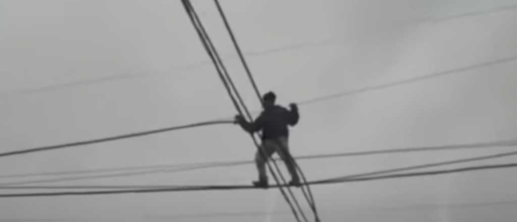Ladrón "equilibrista" se trepó a un poste de luz para robar cables