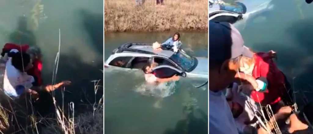 Video: rescataron a una familia que cayó a un canal de riego con su auto
