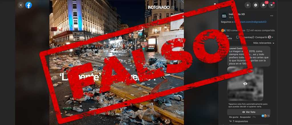 No, la foto de la Plaza de Mayo repleta de basura no es del 17 de octubre