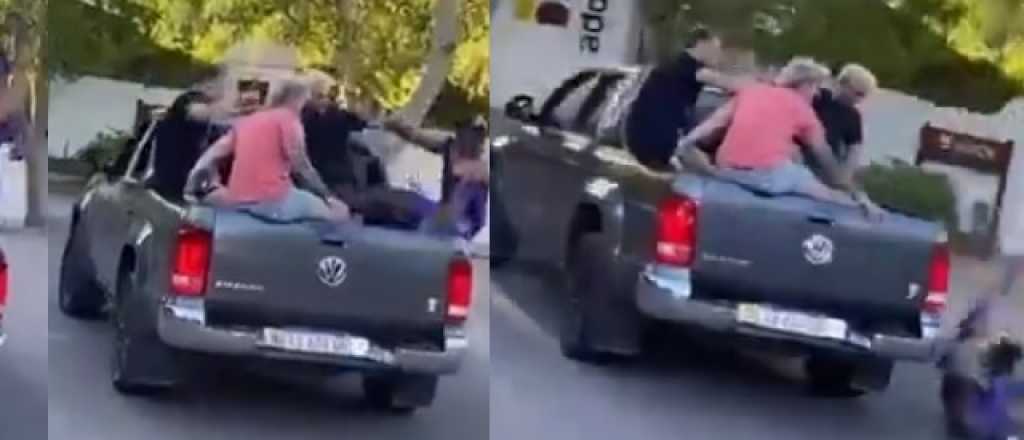Video: se recibió, festejó y cayó de una camioneta en Chacras
