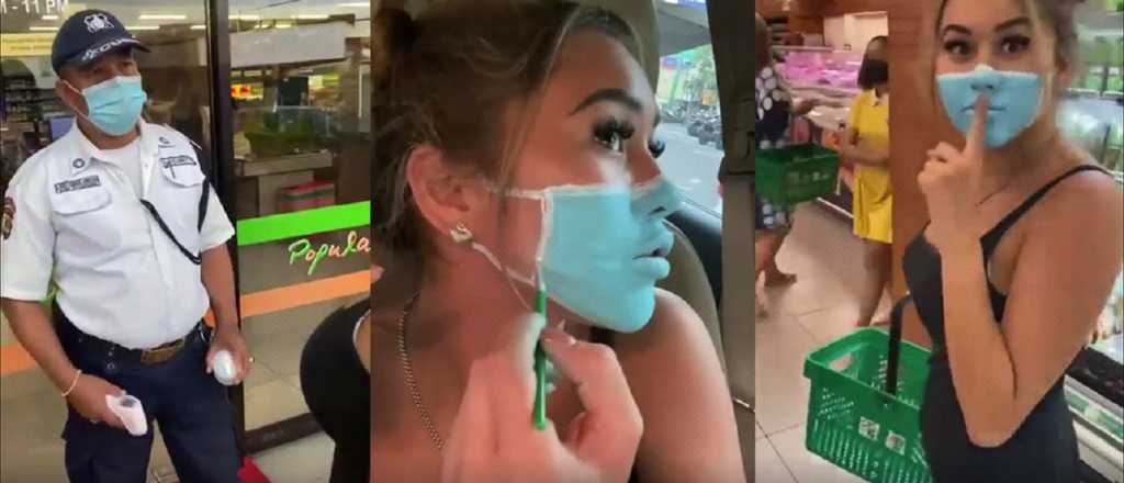 Video: se pint&oacute; un tapabocas para entrar a un s&uacute;per y le saldr&aacute; muy caro