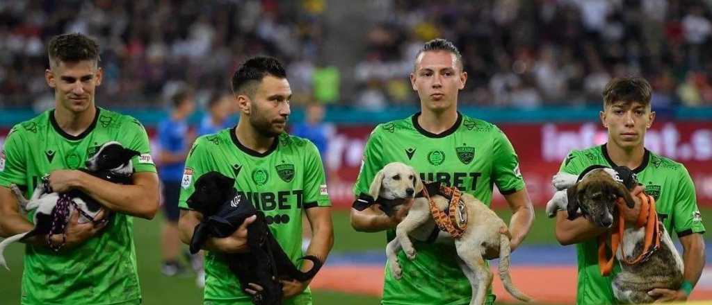 Jugadores de Rumania salieron con perritos para promover la adopción