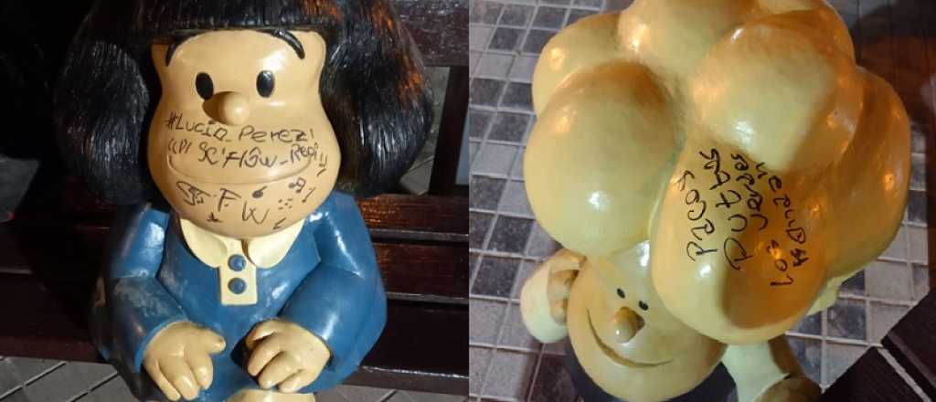Detuvieron a dos jóvenes que vandalizaron las esculturas de Mafalda