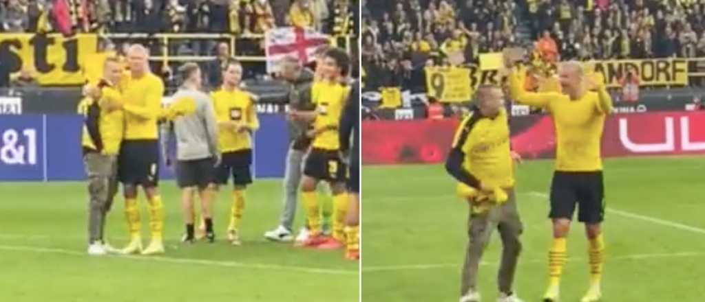 La reacci&oacute;n brutal de Haaland con un hincha que salt&oacute; al campo