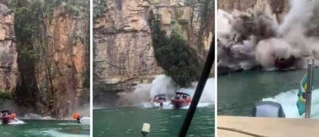 Cayó una roca sobre una lancha con turistas en Brasil
