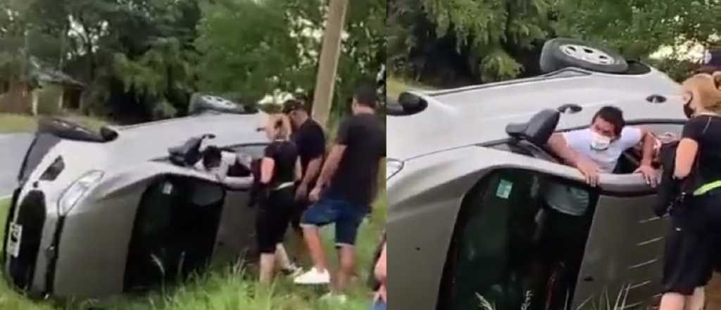 Video: el Pulga Rodríguez ayudó a salir a una mujer que volcó en su auto