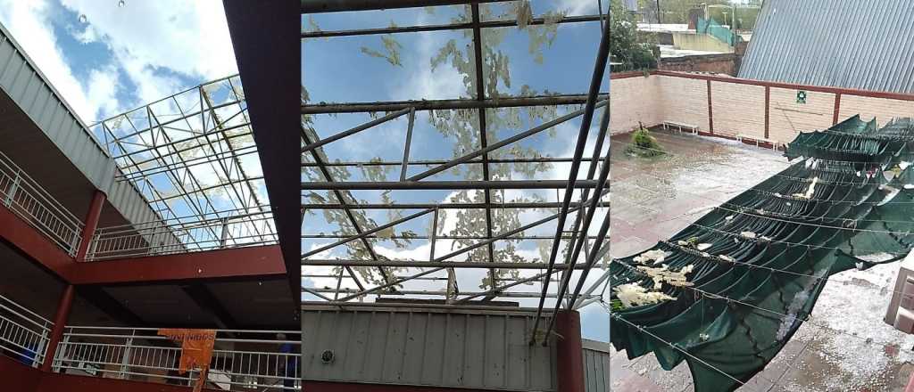 La tormenta le vol&oacute; el techo a una escuela de Guaymall&eacute;n