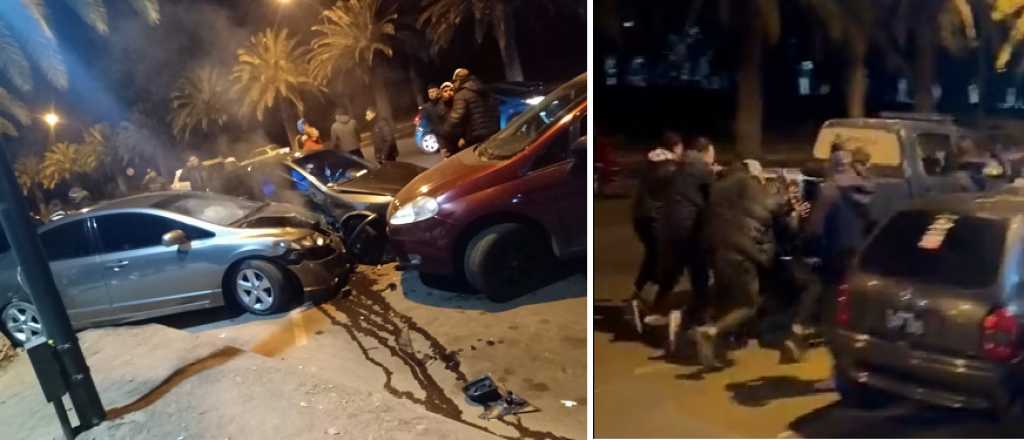Video: chocó varios autos y tuvo que empujar a un patrullero en el Parque