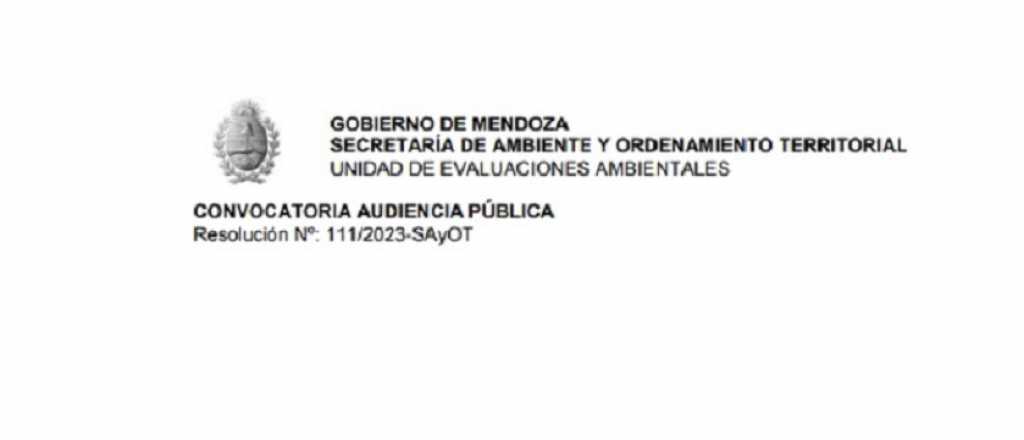 Convocatoria a audiencia pública del Gobierno de Mendoza