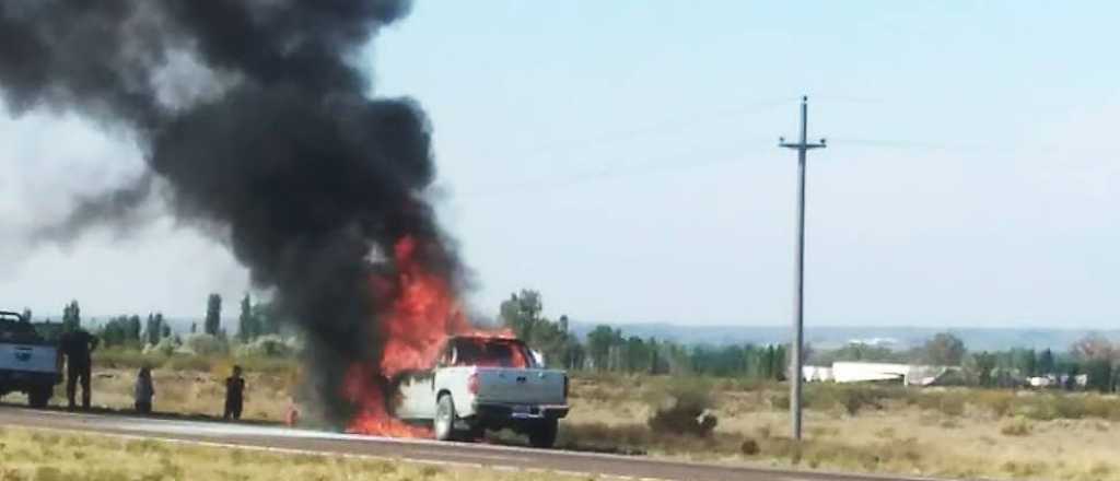 Video: una camioneta se prendió fuego en la Ruta 40