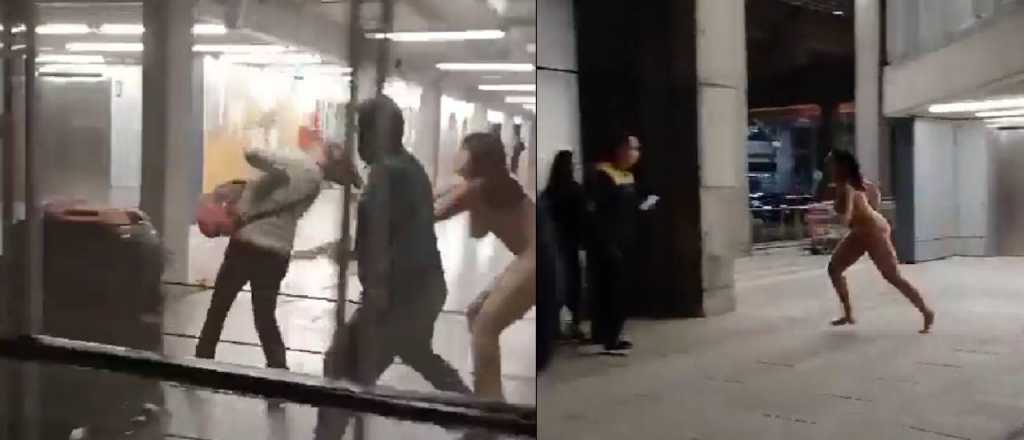 Video: mujer desnuda y drogada atacó a gente en un aeropuerto de Chile