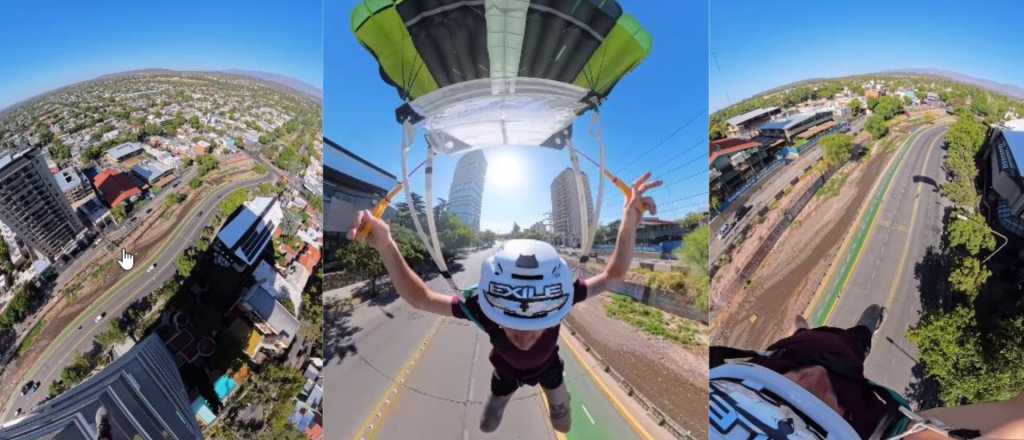Video: un joven hizo salto BASE desde la torre m&aacute;s alta de Mendoza