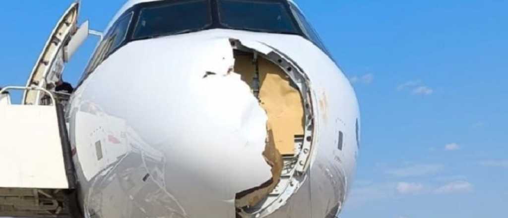 Video: un avión chocó con un pájaro y debió aterrizar de emergencia