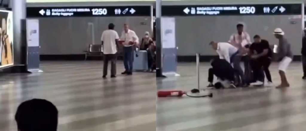 Incendió el check in en un aeropuerto y lo noquearon con un matafuego