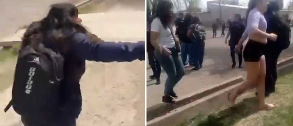 Videos: alumnos quedaron en medio de una pelea de bandas en Las Heras