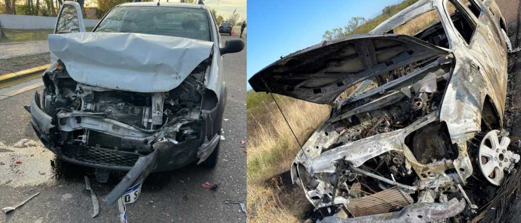 Un fuerte choque y una camioneta que se incendi&oacute; en el Este mendocino