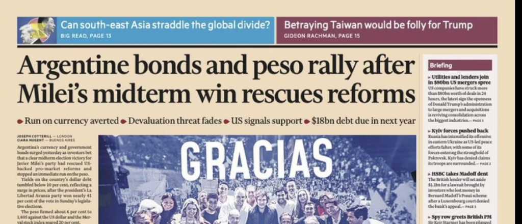 El Financial Times puso en tapa la victoria de La Libertad Avanza