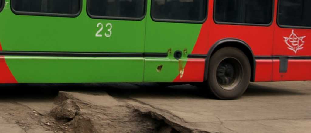 Video: un micro qued&oacute; atrapado en un socav&oacute;n en Las Heras