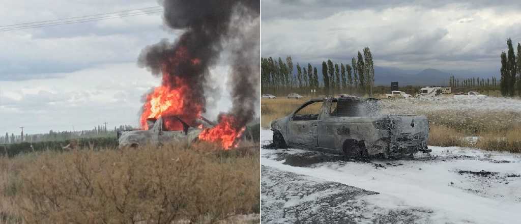 Fotos: ardió por completo una camioneta en la Ruta 7