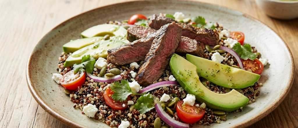 La ensalada con quinoa y carne ideal para una comida liviana