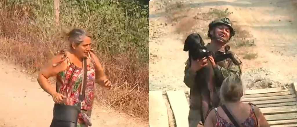 El emotivo reencuentro de una mujer evacuada en Chile con su perrito