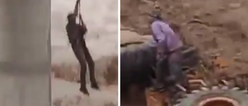 Drama en la Ruta 40: una topadora cay&oacute; al r&iacute;o y dos hombres esperan rescate