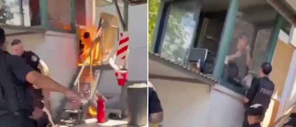 Video: un hombre se prendió fuego en una empresa por una deuda