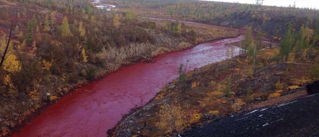 En Rusia un río se volvió de color rojo de un día para el otro